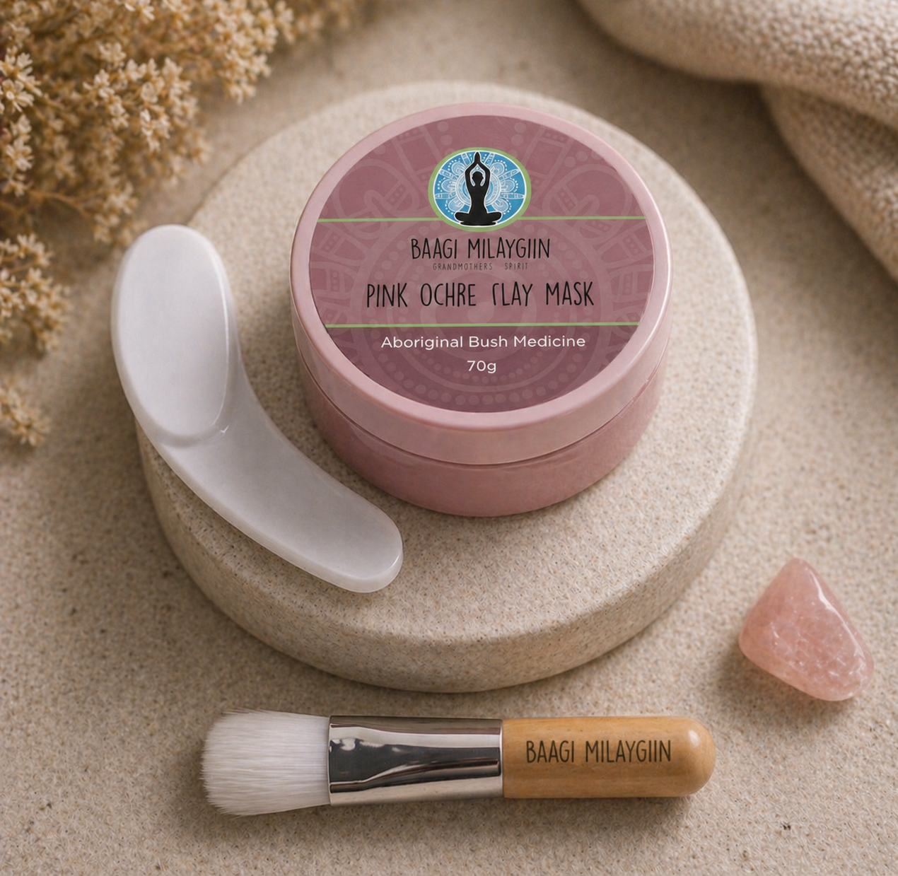Australian Traditional Pink Ochre Clay Mask & Applicator Brush