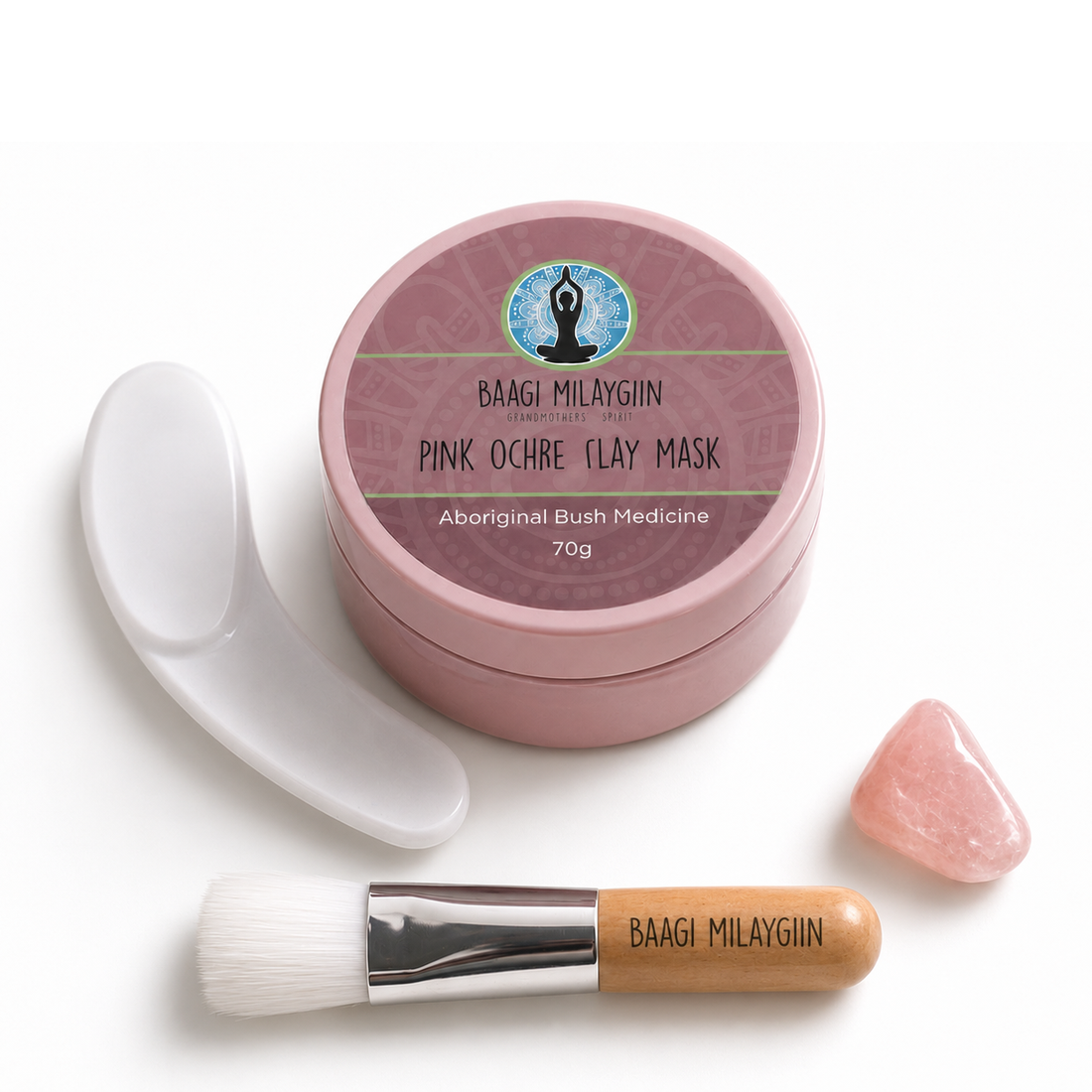 Australian Traditional Pink Ochre Clay Mask &amp; Applicator Brush